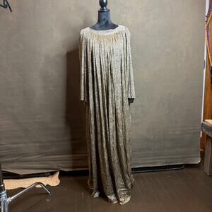 Vintage Saks Fifth Avenue metallic lamé pleated gown, from the late 1960s-1970s